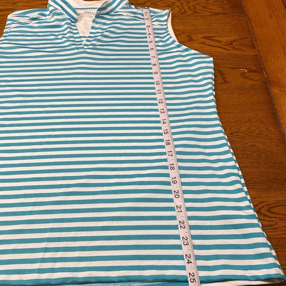 NWT Fairways Golf Top Size XL Sleeveless Split Collar Teal/White Stripe Deluxdri - Picture 7 of 12